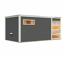 Obrázek k výrobku 54484 - finská sauna KARIBU HYGGE (86313) tm. šedá s předsíní