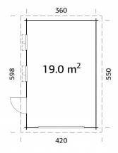 Obrázek k výrobku 37607 - GARÁŽ Rasmus 19 m2 -bez dveří (380x570cm) tl. 44mm