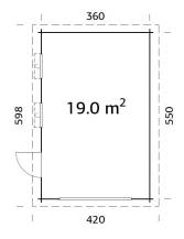 Obrázek k výrobku 37607 - GARÁŽ Rasmus 19 m2 -bez dveří (380x570cm) tl. 44mm