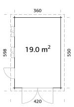 Obrázek k výrobku 37608 - GARÁŽ Rasmus 19 m2 - s dřevěnými dveřmi (380x570cm) tl. 44mm
