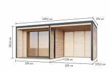Obrázek k výrobku 94971 - hybridní domek KARIBU SATURN (50563) natur / antracit + 253 cm přístavek včetně zadní a boční stěny LG4826