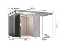 Obrázek k výrobku 94980 - plechový domek KARIBU AURUM 2 + přístavek 200 cm (53677) šedý LG4837