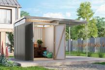 Obrázek k výrobku 94980 - plechový domek KARIBU AURUM 2 + přístavek 200 cm (53677) šedý LG4837