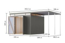 Obrázek k výrobku 94987 - plechový domek KARIBU AURUM 3,5 + přístavek 200 cm (53693) šedý LG4845