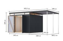 Obrázek k výrobku 94986 - plechový domek KARIBU AURUM 3,5 + přístavek 200 cm (53694) antracit LG4844