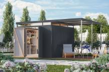 Obrázek k výrobku 94986 - plechový domek KARIBU AURUM 3,5 + přístavek 200 cm (53694) antracit LG4844