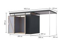 Obrázek k výrobku 94984 - plechový domek KARIBU AURUM 3 + přístavek 200 cm (53682) šedý LG4842