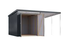 Obrázek k výrobku 94953 - plechový domek KARIBU IRIDIUM 2,5+ přístavek 200 cm (48487) antracit LG4809