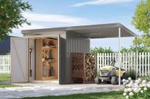 Obrázek k výrobku 94949 - plechový domek KARIBU IRIDIUM 2 + přístavek 200 cm (48468) šedý LG4805