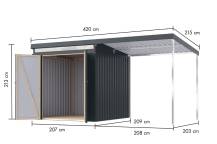 Obrázek k výrobku 94950 - plechový domek KARIBU IRIDIUM 2 + přístavek 200 cm (48471) antracit LG4806