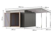 Obrázek k výrobku 94962 - plechový domek KARIBU IRIDIUM 3,5 + přístavek 200 cm (48498) šedý LG4818
