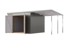 Obrázek k výrobku 94962 - plechový domek KARIBU IRIDIUM 3,5 + přístavek 200 cm (48498) šedý LG4818