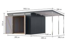 Obrázek k výrobku 94961 - plechový domek KARIBU IRIDIUM 3,5 + přístavek 200 cm (48499) antracit LG4817