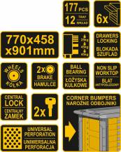 Obrázek k výrobku 68623 - VOREL Skříňka dílenská pojízdná s nářadím (177ks) 6 zásuvek