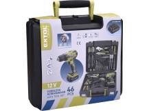 Obrázek k výrobku 90157 - Vrtací aku šroubovák 12V Li-ion s nářadím, sada 46ks