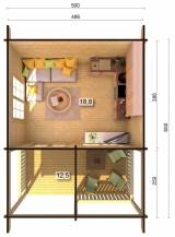 Obrázek k výrobku 39376 - Zahradní chata AGNETA 18,8 + 12,5 m2  750 x 520 cm tl. 70 mm