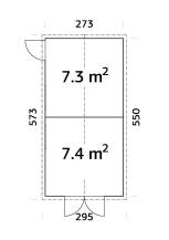 Obrázek k výrobku 39378 - Zahradní domek DAN 14,2 m2 (7,1 + 7,1 m2) 273 x 550 cm tl. 16 mm