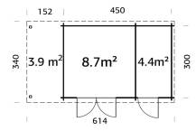 Obrázek k výrobku 52746 - ZAHRADNI DOMEK Ella 13,1 + 3,9 m2 610 x 320 cm tl.: 28 mm