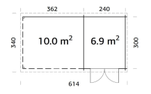 Obrázek k výrobku 34903 - ZAHRADNI DOMEK Ella 6,9 + 10,0 m2 610 x 320 cm tl.: 28 mm