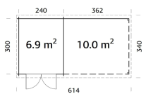 Obrázek k výrobku 34903 - ZAHRADNI DOMEK Ella 6,9 + 10,0 m2 610 x 320 cm tl.: 28 mm