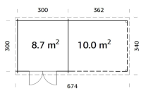 Obrázek k výrobku 34921 - ZAHRADNI DOMEK Ella 8,7 + 10,0 m2 670 x 320 tl.: 28 mm