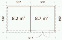Obrázek k výrobku 34905 - ZAHRADNÍ DOMEK Ella 8,7 + 8,2 m2 610 x 320 tl.:28 mm