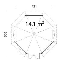 Obrázek k výrobku 20551 - ZAHRADNÍ DOMEK Hanna 14,1 m2  (průměr 421) tl. 44mm
