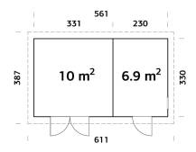 Obrázek k výrobku 48928 - ZAHRADNÍ DOMEK Kalle 16,9 m2 561x330 CM tl.: 18+70 mm