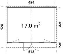 Obrázek k výrobku 34640 - ZAHRADNÍ DOMEK Klara 17 m2 504 x 380 cm tl.: 28 mm