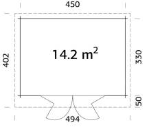 Obrázek k výrobku 39367 - Zahradní domek LEA 14,2 m2  470 x 350 cm tl. 44 mm
