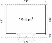 Obrázek k výrobku 82539 - Zahradní domek LEA 19,4 m2 s posuvnými dveřmi 550 x 400 cm tl 44. mm