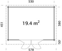 Obrázek k výrobku 82540 - Zahradní domek LEA 19,4 m2 s posuvnými dveřmi s dvojitým sklem Zahradní domek LEA 19,4 m2 s posuvnými dveřmi s dvojitým sklem