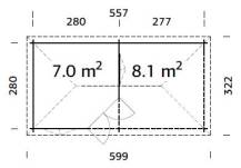 Obrázek k výrobku 35100 - ZAHRADNI DOMEK Melanie 6,8 + 8,3 m2 577 x 300 cm tl.: 28 mm