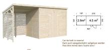 Obrázek k výrobku 82208 - Zahradní domek s dřevníkem Leif 4,5 + 2,9  m2 Zahradní domek s dřevníkem Leif 4,5 + 2,9  m2