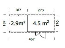 Obrázek k výrobku 82208 - Zahradní domek s dřevníkem Leif 4,5 + 2,9  m2 Zahradní domek s dřevníkem Leif 4,5 + 2,9  m2