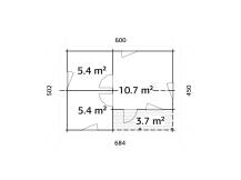 Obrázek k výrobku 21061 - ZAHRADNÍ DOMEK Sandra 21,5 + 3,7 m2 (620x470cm) tl. 70mm