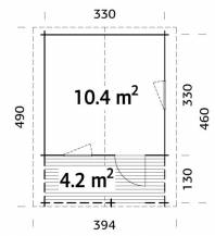Obrázek k výrobku 20535 - ZAHRADNÍ DOMEK Sylvi 10,4 + 4,2 m2  (350cm x 350cm/480cm) tl. 34mm